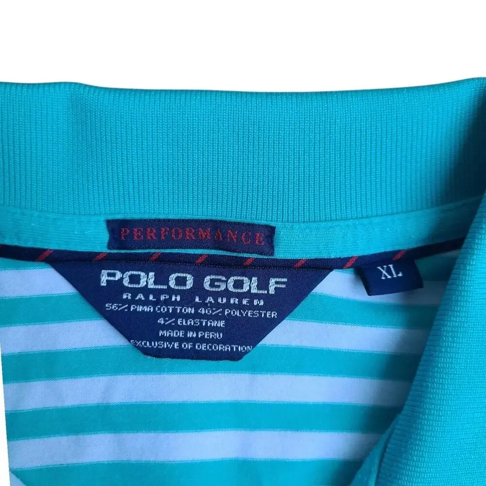 Polo Golf Raulph Lauren Performance Polo Shirt Agua White Striped Men's XL